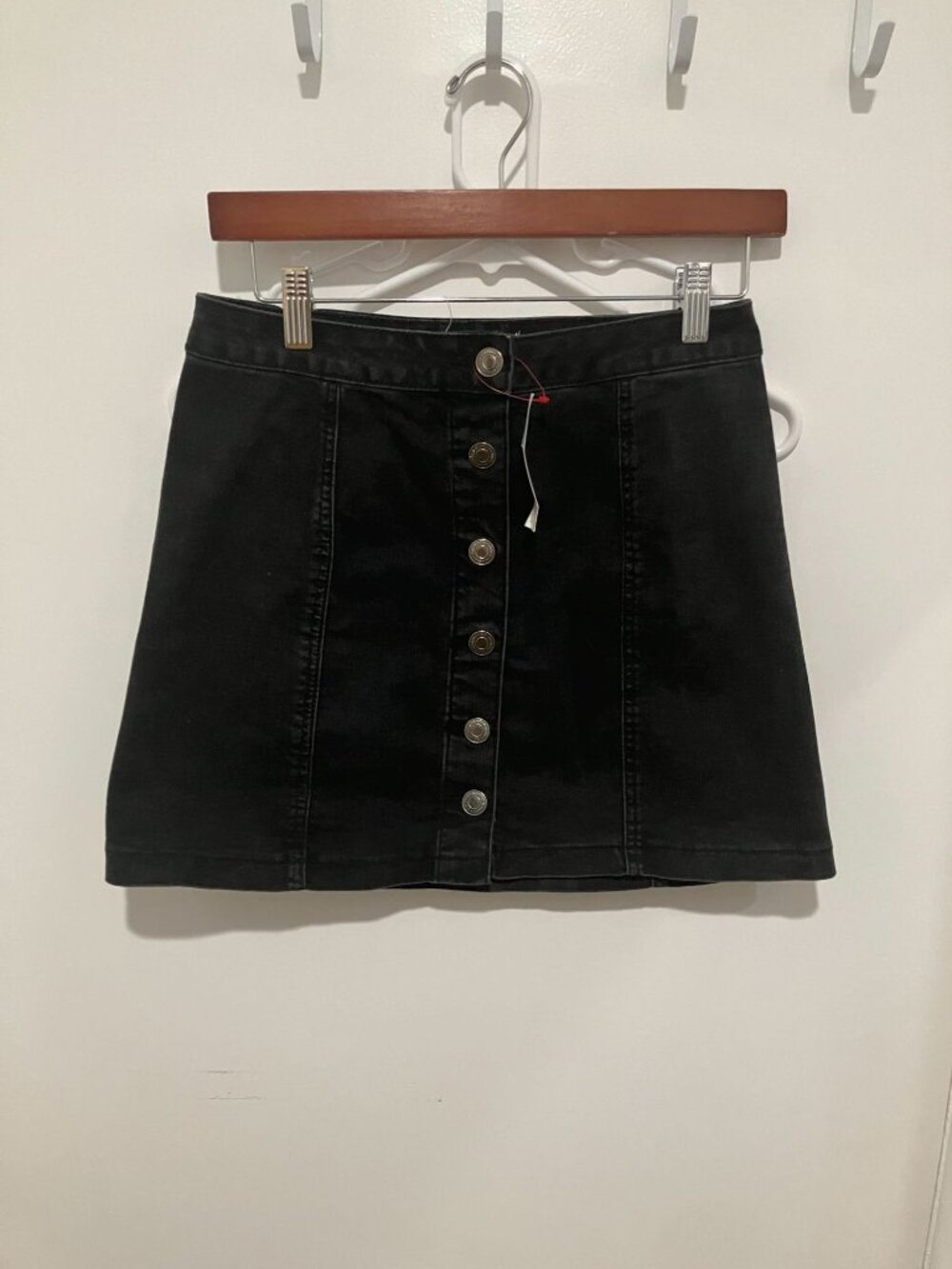 I & M Jeans High Rise A-Line Denim Skirt Button Down Black Size Medium